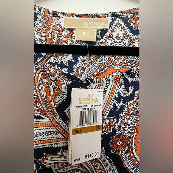 NWT MICHAEL Michael Kors Blue Orange Print Flowy Kaftan Blouse Top Size 3X - Picture 3 of 7